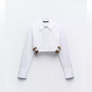 Zara belted cropped gabardine shirt S NWOT belted accents